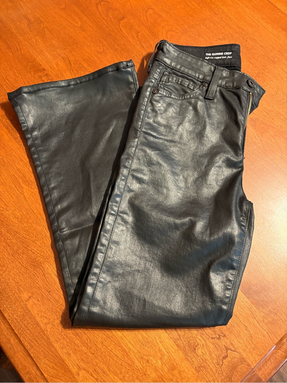 AG Adriano Goldschmied Black Faux-Leather Cropped Jeans